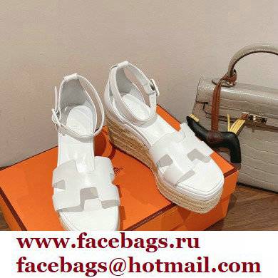 Hermes Heel 8.5cm Platform 5cm Elda Wedge Espadrilles White 2022