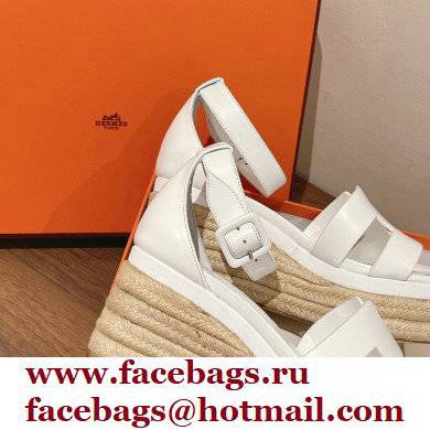 Hermes Heel 8.5cm Platform 5cm Elda Wedge Espadrilles White 2022