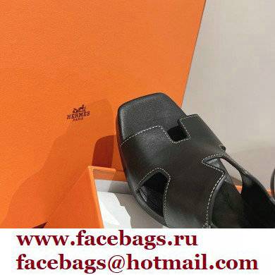 Hermes Heel 9cm Elbe Sandals Black 2022
