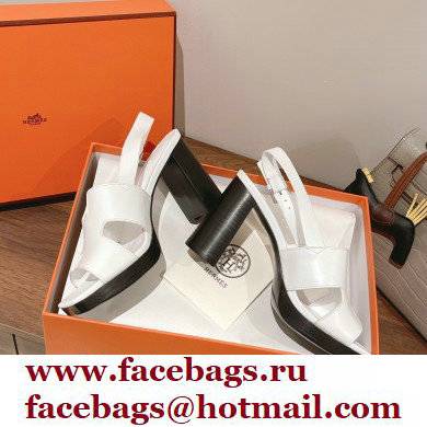 Hermes Heel 9cm Elbe Sandals White 2022