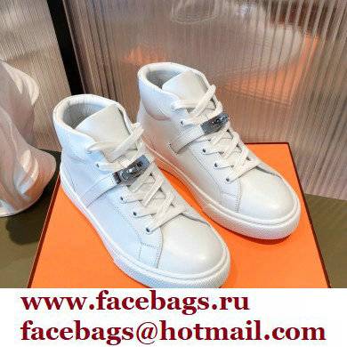 Hermes Kelly buckle Calfskin Daydream High-top Sneakers White 2022