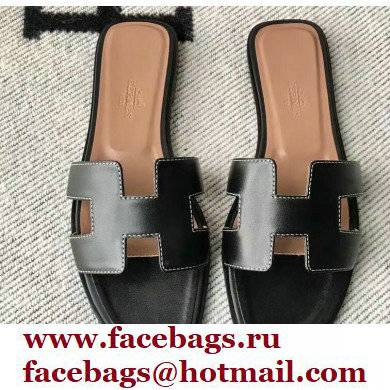 Hermes Oran Flat Sandals in Swift Box Calfskin 15