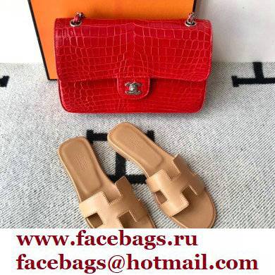 Hermes Oran Flat Sandals in Swift Box Calfskin 24