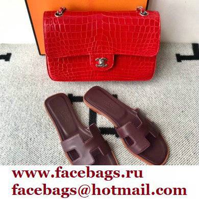 Hermes Oran Flat Sandals in Swift Box Calfskin 25