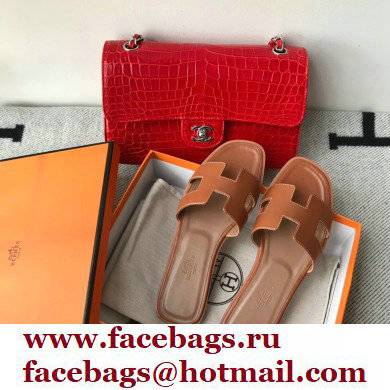Hermes Oran Flat Sandals in Swift Box Calfskin 77