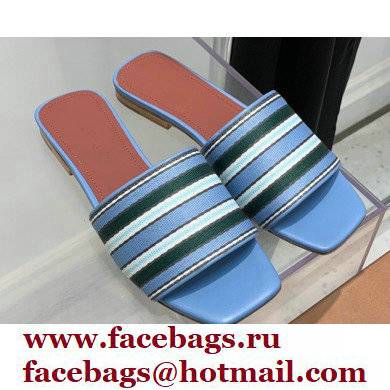 Loro Piana The Suitcase Stripe Flat Sandals Blue 2022