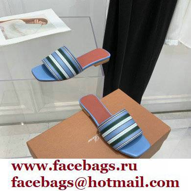 Loro Piana The Suitcase Stripe Flat Sandals Blue 2022 - Click Image to Close