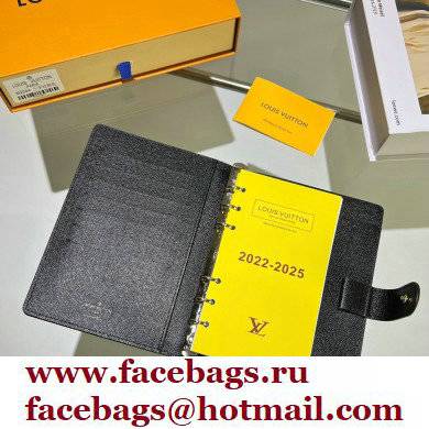 Louis Vuitton Medium Ring Agenda Cover Taiga Leather Black R20222
