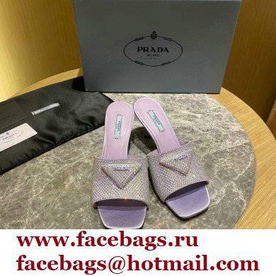 Prada Heel 6cm Satin Slides Sandals with Crystals 01 2022 - Click Image to Close