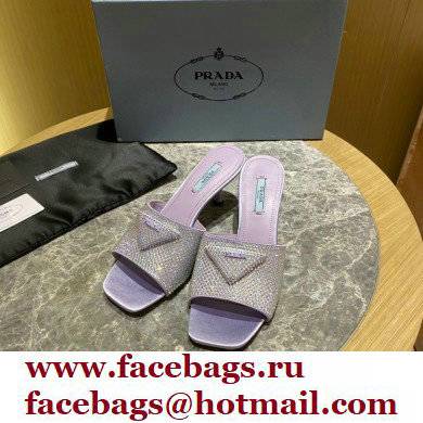 Prada Heel 6cm Satin Slides Sandals with Crystals 01 2022