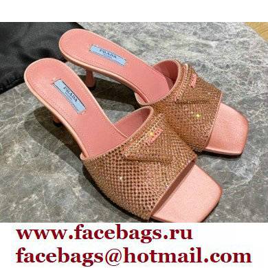 Prada Heel 6cm Satin Slides Sandals with Crystals 02 2022
