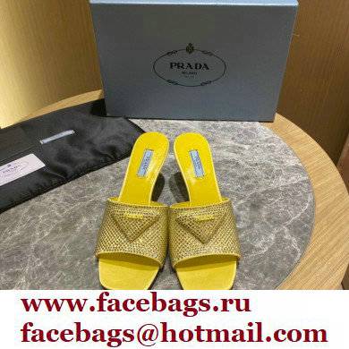 Prada Heel 6cm Satin Slides Sandals with Crystals 04 2022