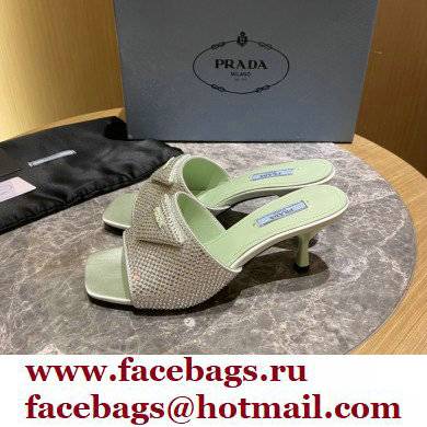 Prada Heel 6cm Satin Slides Sandals with Crystals 05 2022