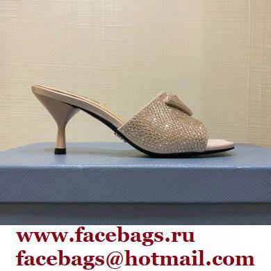 Prada Heel 6cm Satin Slides Sandals with Crystals 06 2022
