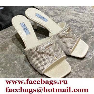 Prada Heel 6cm Satin Slides Sandals with Crystals 07 2022