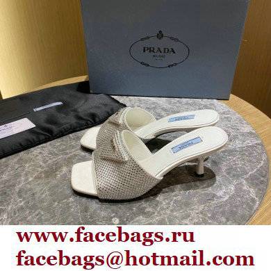 Prada Heel 6cm Satin Slides Sandals with Crystals 07 2022