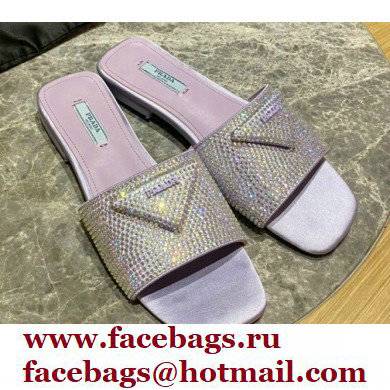 Prada Satin Flat Slides Sandals with Crystals 01 2022