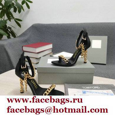 Tom Ford Heel 10.5cm Leather Chain Ankle Strap Sandals Black 2022