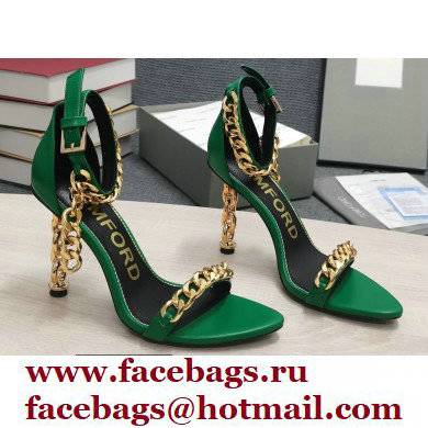 Tom Ford Heel 10.5cm Leather Chain Ankle Strap Sandals Green 2022 - Click Image to Close