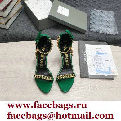 Tom Ford Heel 10.5cm Leather Chain Ankle Strap Sandals Green 2022