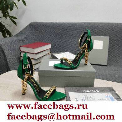 Tom Ford Heel 10.5cm Leather Chain Ankle Strap Sandals Green 2022