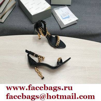 Tom Ford Heel 10.5cm Leather Chain Ankle Strap Sandals Mirror Black 2022 - Click Image to Close