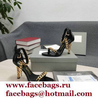 Tom Ford Heel 10.5cm Leather Chain Ankle Strap Sandals Mirror Black 2022