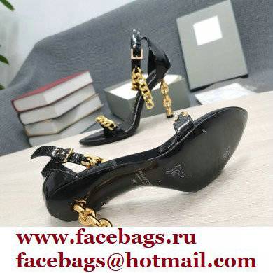 Tom Ford Heel 10.5cm Leather Chain Ankle Strap Sandals Mirror Black 2022