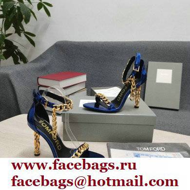 Tom Ford Heel 10.5cm Leather Chain Ankle Strap Sandals Mirror Blue 2022 - Click Image to Close