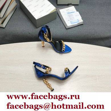 Tom Ford Heel 10.5cm Leather Chain Ankle Strap Sandals Mirror Blue 2022