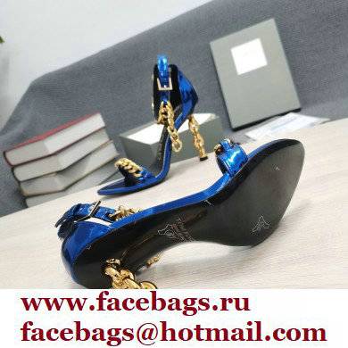Tom Ford Heel 10.5cm Leather Chain Ankle Strap Sandals Mirror Blue 2022
