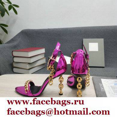 Tom Ford Heel 10.5cm Leather Chain Ankle Strap Sandals Mirror Fuchsia 2022