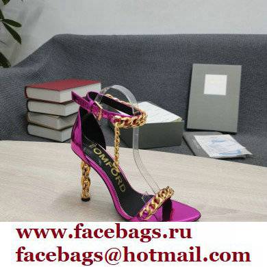 Tom Ford Heel 10.5cm Leather Chain Ankle Strap Sandals Mirror Fuchsia 2022