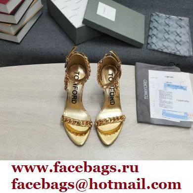 Tom Ford Heel 10.5cm Leather Chain Ankle Strap Sandals Mirror Gold 2022