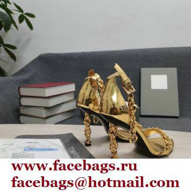 Tom Ford Heel 10.5cm Leather Chain Ankle Strap Sandals Mirror Gold 2022 - Click Image to Close