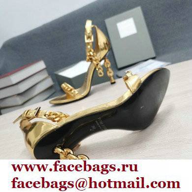 Tom Ford Heel 10.5cm Leather Chain Ankle Strap Sandals Mirror Gold 2022 - Click Image to Close