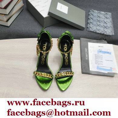 Tom Ford Heel 10.5cm Leather Chain Ankle Strap Sandals Mirror Light Green 2022 - Click Image to Close