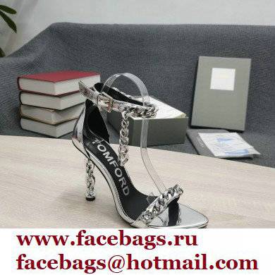 Tom Ford Heel 10.5cm Leather Chain Ankle Strap Sandals Mirror Silver 2022 - Click Image to Close