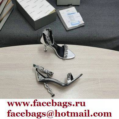 Tom Ford Heel 10.5cm Leather Chain Ankle Strap Sandals Mirror Silver 2022 - Click Image to Close