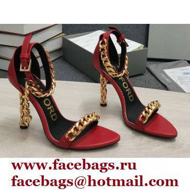 Tom Ford Heel 10.5cm Leather Chain Ankle Strap Sandals Red 2022