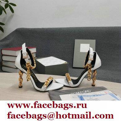 Tom Ford Heel 10.5cm Leather Chain Ankle Strap Sandals White 2022 - Click Image to Close