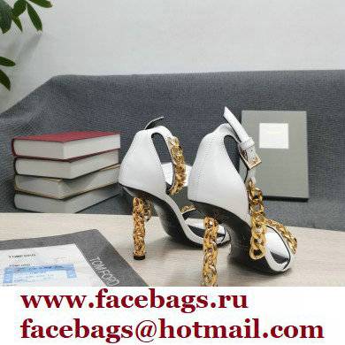 Tom Ford Heel 10.5cm Leather Chain Ankle Strap Sandals White 2022