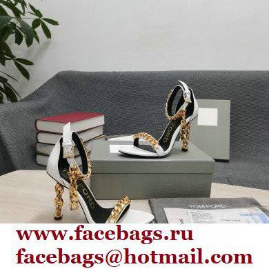 Tom Ford Heel 10.5cm Leather Chain Ankle Strap Sandals White 2022