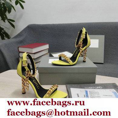 Tom Ford Heel 10.5cm Leather Chain Ankle Strap Sandals Yellow 2022