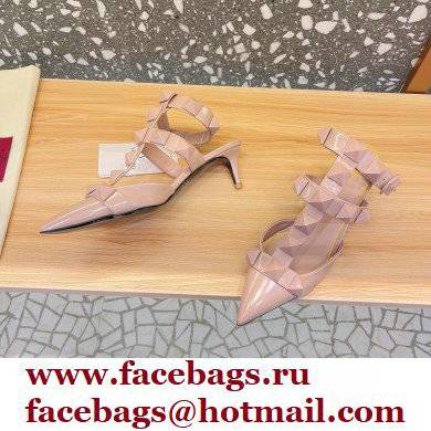Valentino Heel 4.5cm Roman Stud Pumps With Enameled Studs Nude 2022 - Click Image to Close