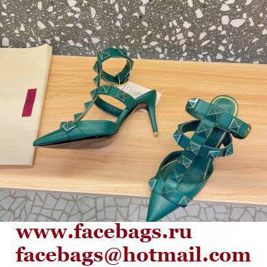 Valentino Heel 8cm Roman Stud Pumps With Enameled Studs Green 2022 - Click Image to Close