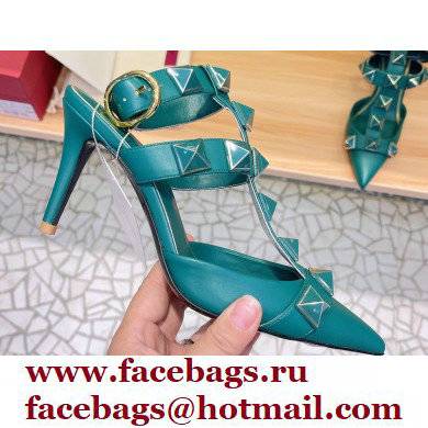 Valentino Heel 8cm Roman Stud Pumps With Enameled Studs Green 2022 - Click Image to Close