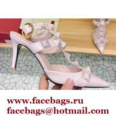 Valentino Heel 8cm Roman Stud Pumps With Enameled Studs Pink 2022 - Click Image to Close