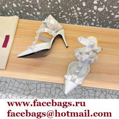 Valentino Heel 8cm Roman Stud Pumps With Enameled Studs White 2022 - Click Image to Close