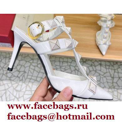 Valentino Heel 8cm Roman Stud Pumps With Enameled Studs White 2022 - Click Image to Close
